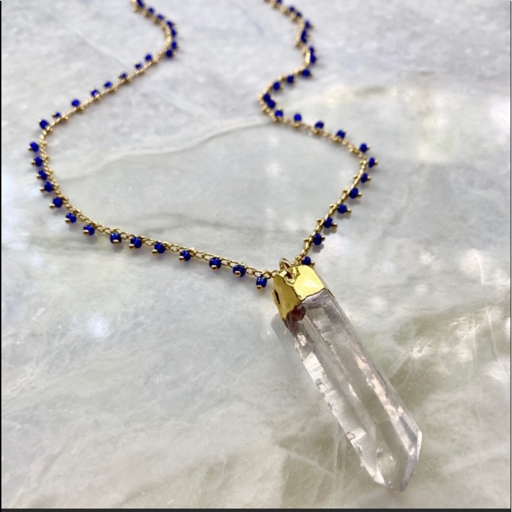 Raw quartz & beaded, gold plated necklace - Picture 9 of 11